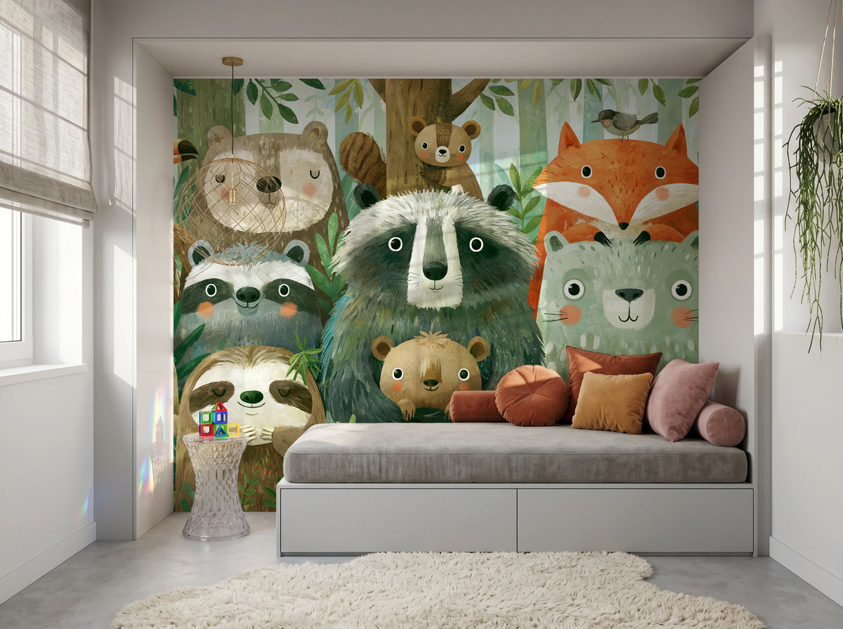 WOODLAND HUDDLE - tapeta z leśnymi zwierzętami dla dzieci — KIDS — Pokój dziecięcy 04