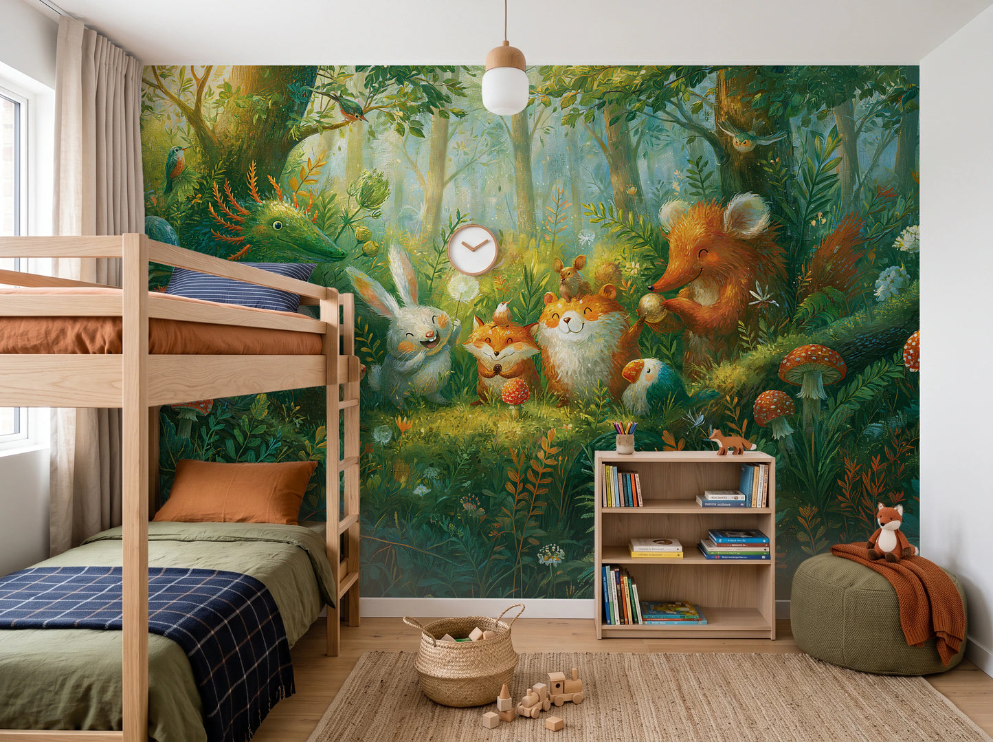 MUSHROOM CIRCLE - malowana leśna polana ze zwierzętami — CHILDREN'S ROOM WITH BUNK BED