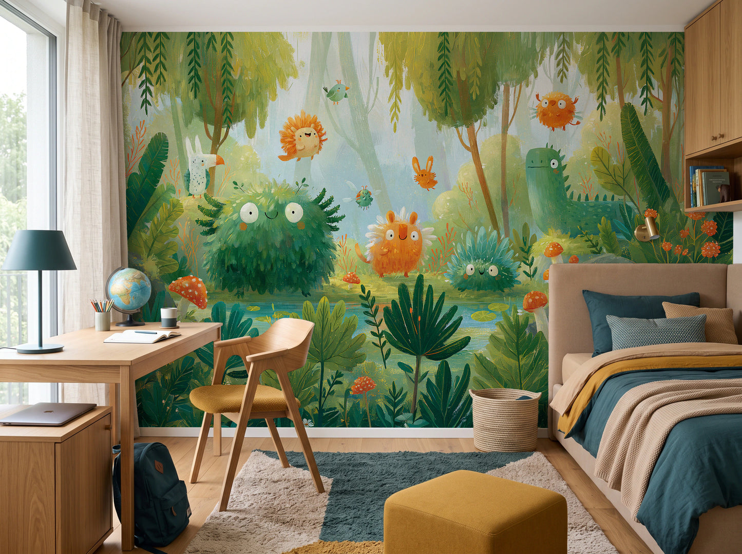 MOSSY POND - malowany las pełen puchatych stworków — child's room