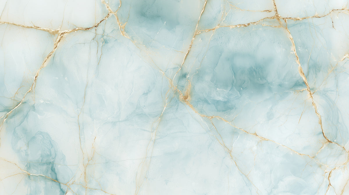 CELADON KINTSUGI – full design: celadon marble pattern divided by a network of gold veins, with a golden knot in the middle