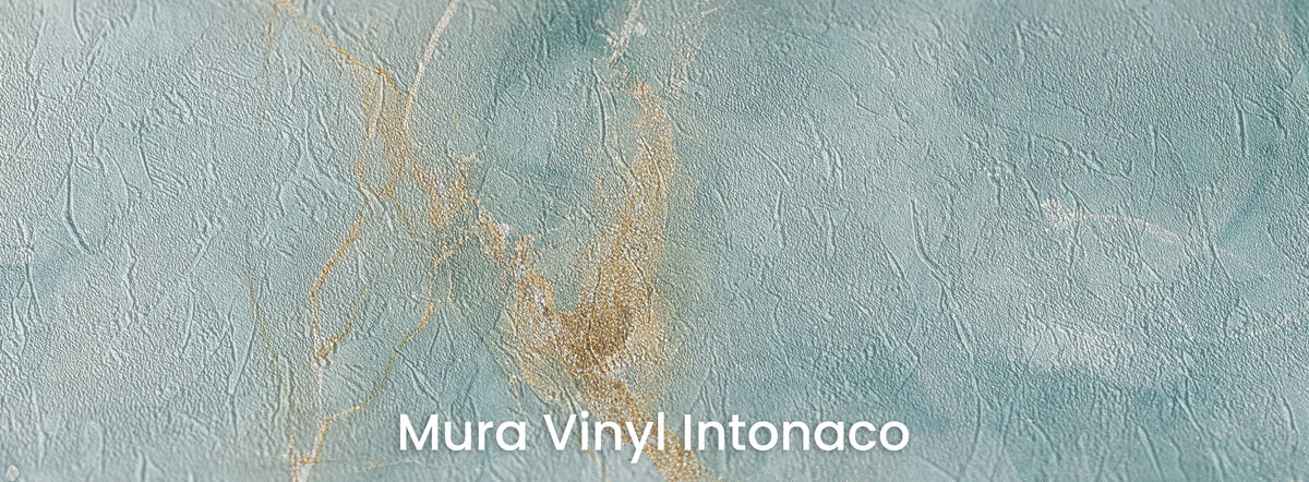 CELADON KINTSUGI on Mura Vinyl Intonaco – celadon and gold on a trowelled plaster texture