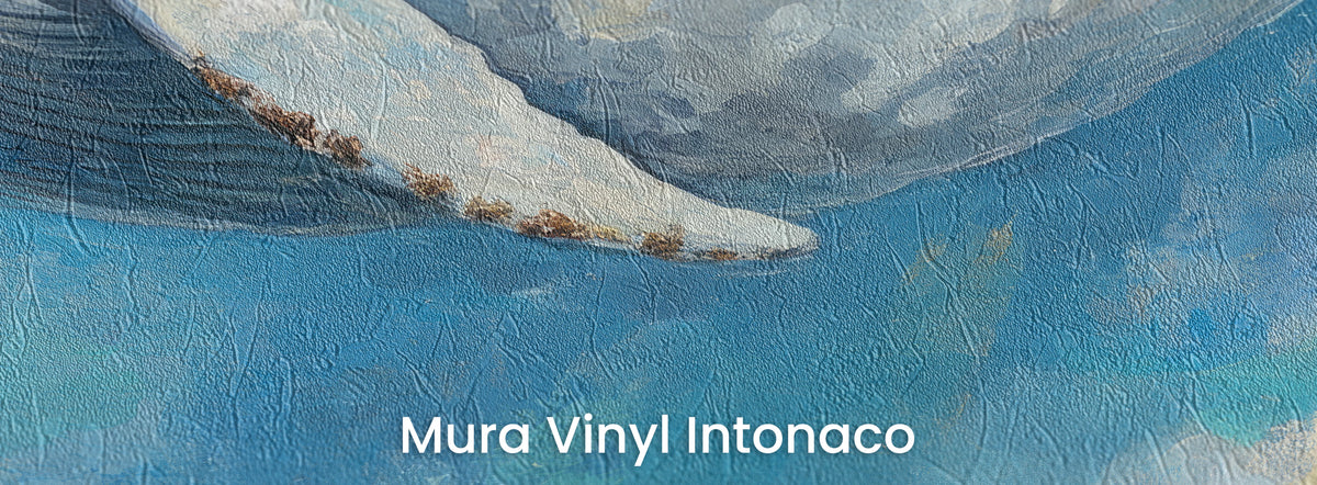 CERULEAN GLIDE auf dem Trägermaterial Mura Vinyl Intonaco: weiße Flosse und Kehle des Wals, Reibeputz-Struktur