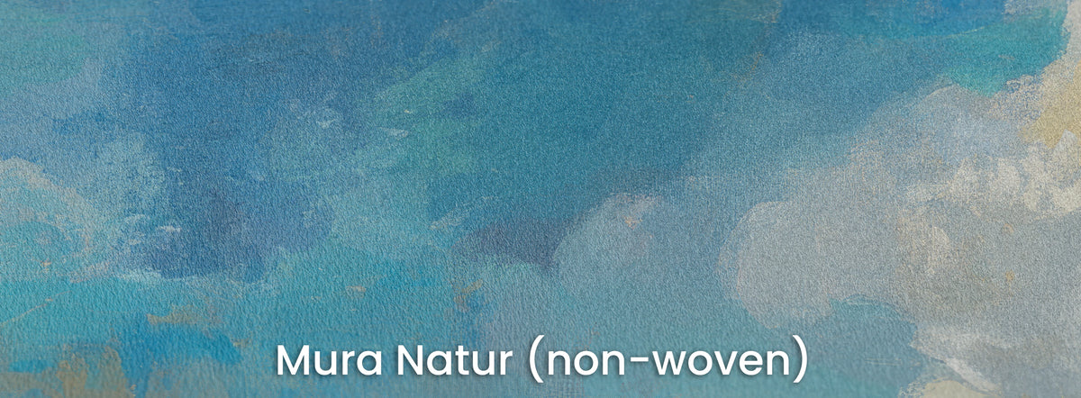 CERULEAN GLIDE auf dem Trägermaterial Mura Natur: blauer Himmel mit hellen Wolken auf mattem Vlies