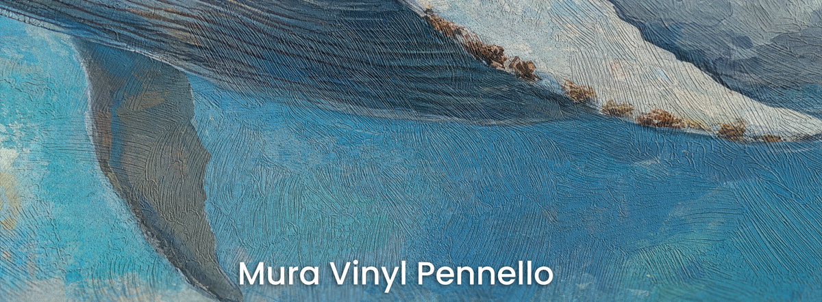 CERULEAN GLIDE auf dem Trägermaterial Mura Vinyl Pennello: Kehle und Flossen des Wals, Struktur von Pinselstrichen