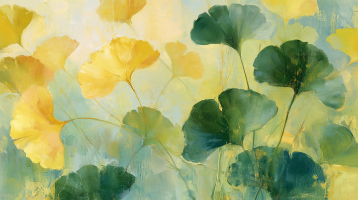 CHARTREUSE – the full design: lemon-yellow ginkgo leaves on the left, dark green on the right, on a cream background