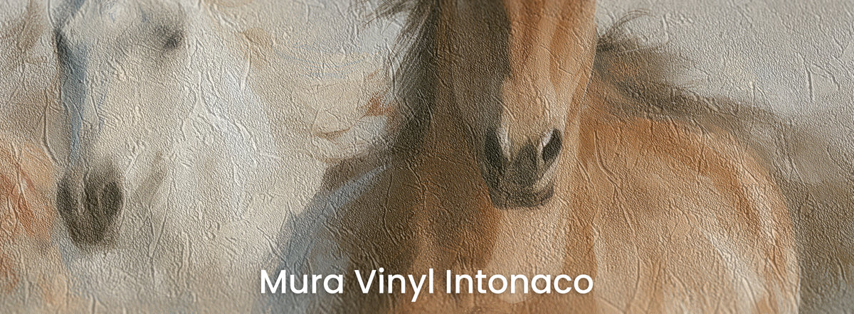 CHESTNUT RUSH na podłożu Mura Vinyl Intonaco – błękit i brąz na fakturze tartego tynku