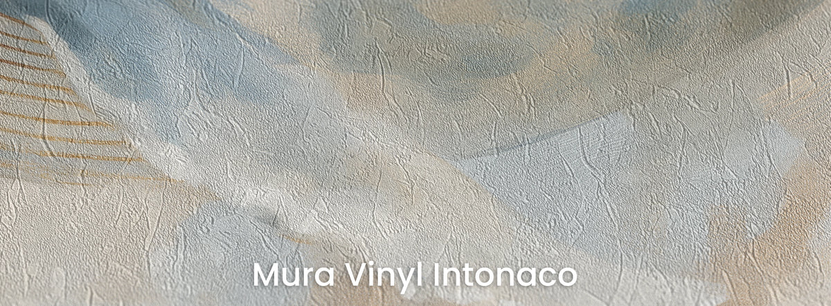 CLOUD VOYAGER on Mura Vinyl Intonaco – blue-grey and cream patches on a trowelled plaster texture