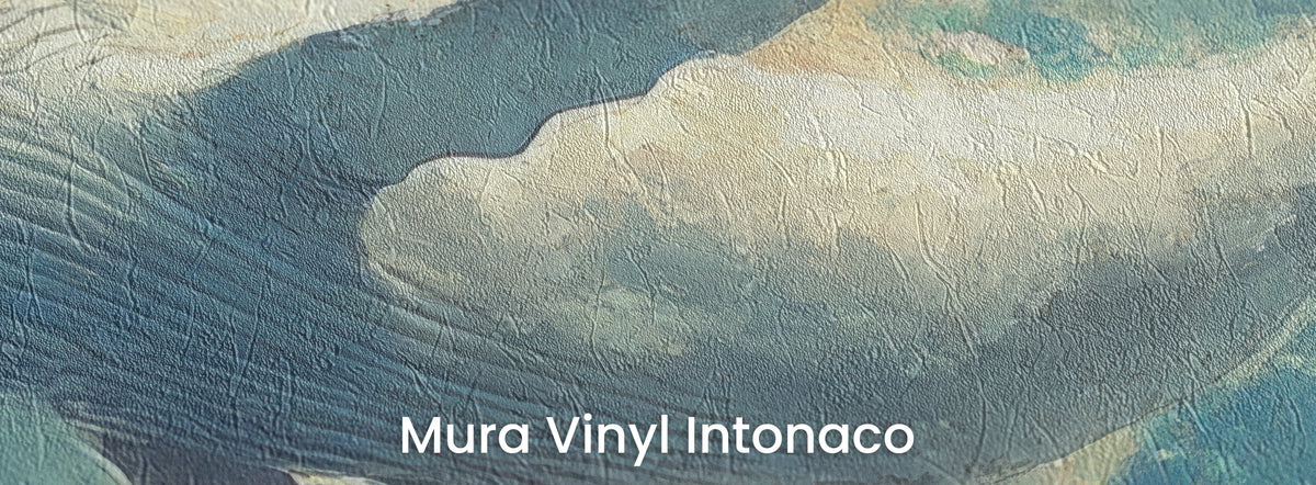 CLOUDBREAK auf dem Trägermaterial Mura Vinyl Intonaco: Flosse und cremefarbene Flanke des Wals auf Reibeputz-Struktur