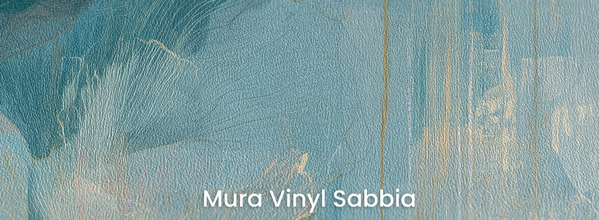 CLOUDBURST auf Mura Vinyl Sabbia – körnige Struktur auf den türkisfarbenen Blättern