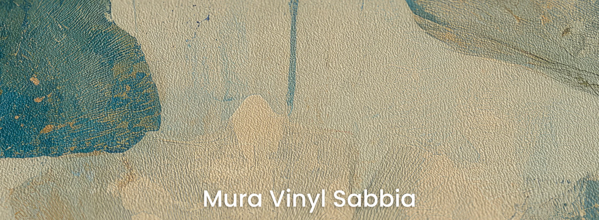 CRACKLED STUCCO auf Mura Vinyl Sabbia – körnige Struktur auf Creme und dunklem Blatt