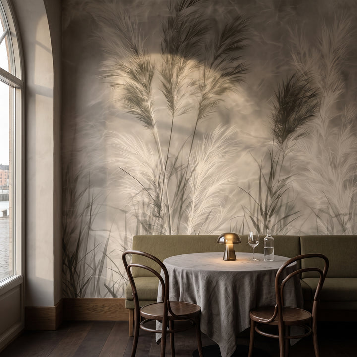 CROSSWIND w aranżacji restauracji w dawnym urzędzie celnym, z oliwkową ławą i okrągłym stolikiem