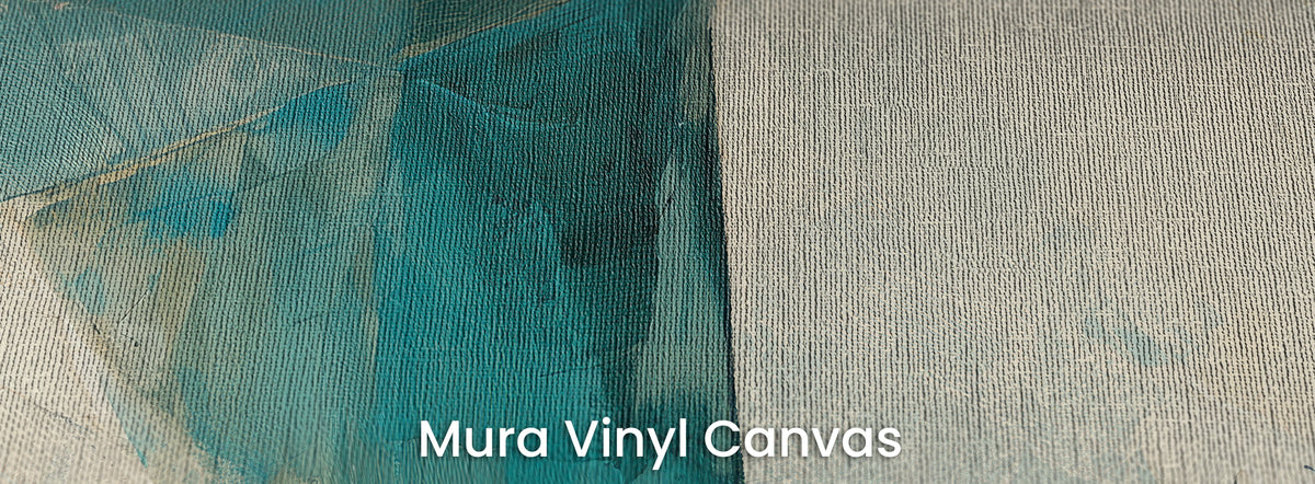 CUBIST RIVIERA on Mura Vinyl Canvas – canvas weave on turquoise fields and the cream rectangle