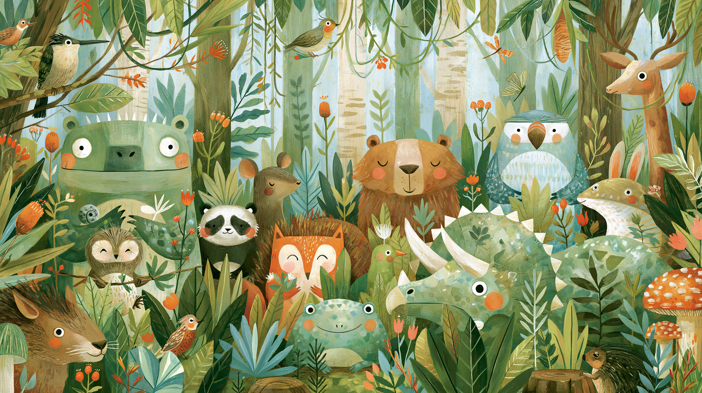 FOREST FRIENDS - fototapeta z leśnymi zwierzętami dla dzieci — Pełny wzór