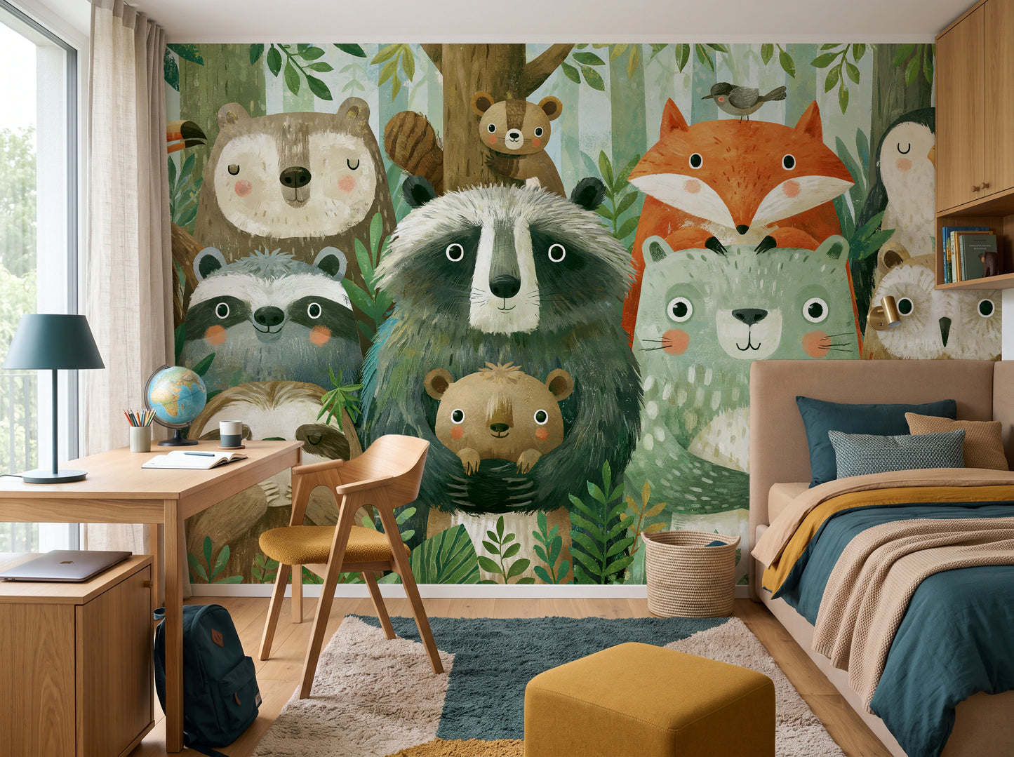 WOODLAND HUDDLE - tapeta z leśnymi zwierzętami dla dzieci — child's room