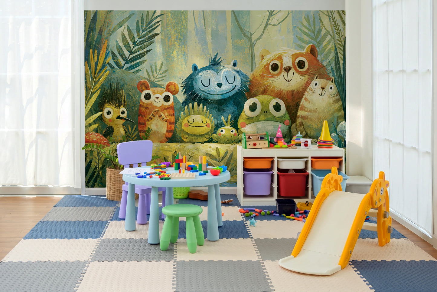 POND PARADE - tapeta z leśnymi zwierzętami nad stawem — KIDS ROOM - PLAY ROOM