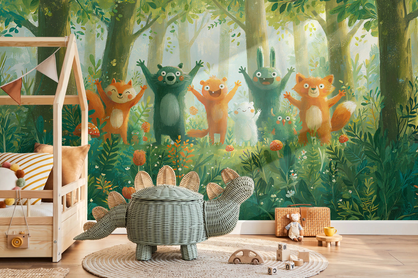 HAPPY CLEARING - tapeta z leśnymi zwierzętami na polanie — KIDS — Pokój dziecięcy 10