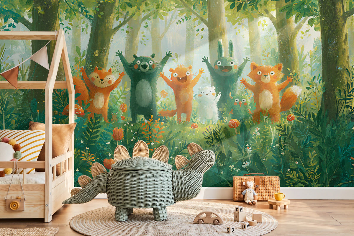 HAPPY CLEARING - tapeta z leśnymi zwierzętami na polanie — KIDS — Pokój dziecięcy 10