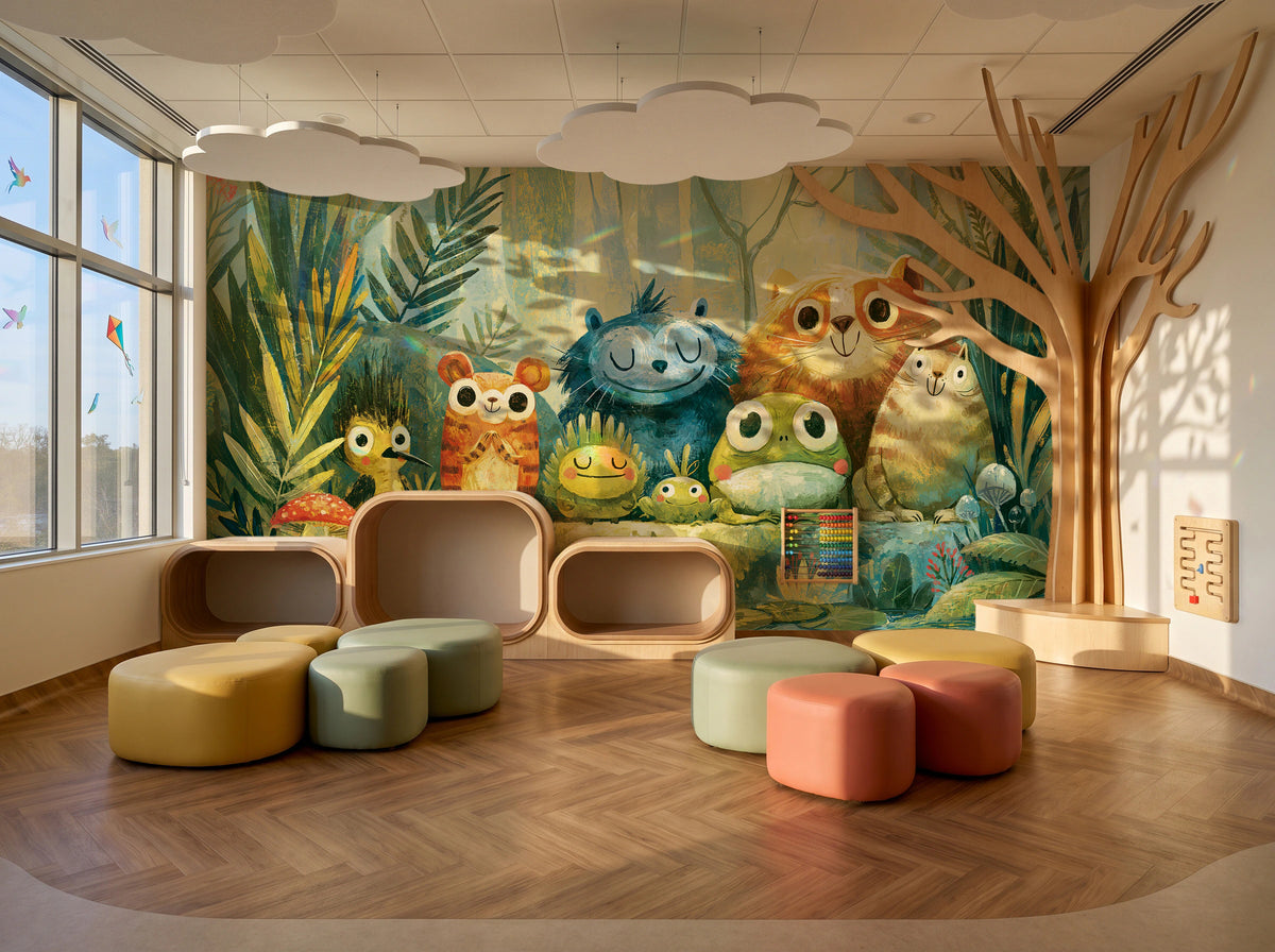 POND PARADE - tapeta z leśnymi zwierzętami nad stawem — KIDS — Playroom 01