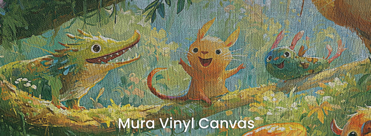 MOSSY BRANCH - tapeta z leśnymi zwierzątkami wśród muchomorów — Mura Canvas