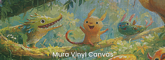 MOSSY BRANCH - tapeta z leśnymi zwierzątkami wśród muchomorów — Mura Canvas