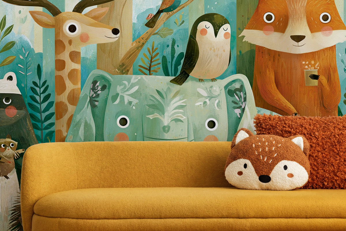 EMERALD THICKET - malarska tapeta z leśnymi zwierzętami — CHILDREN'S ROOM - CLOSE UP ON THE PATTERN