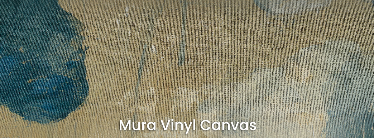 DENIM AND OCHRE na podłożu Mura Vinyl Canvas – płócienny splot na ochrze i granatowym liściu