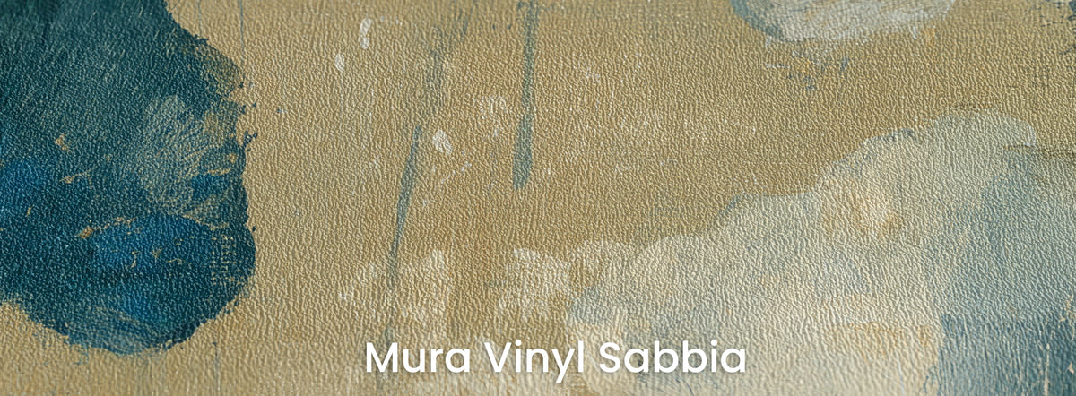 DENIM AND OCHRE na podłożu Mura Vinyl Sabbia – ziarnista faktura na granacie i ochrze