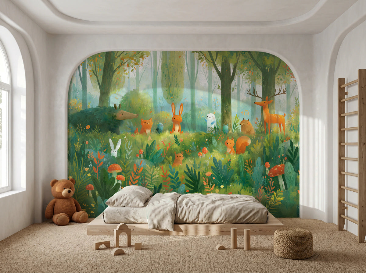 MOSSY GLADE - leśna polana ze zwierzętami w akwareli — KIDS — Pokój dziecięcy 03