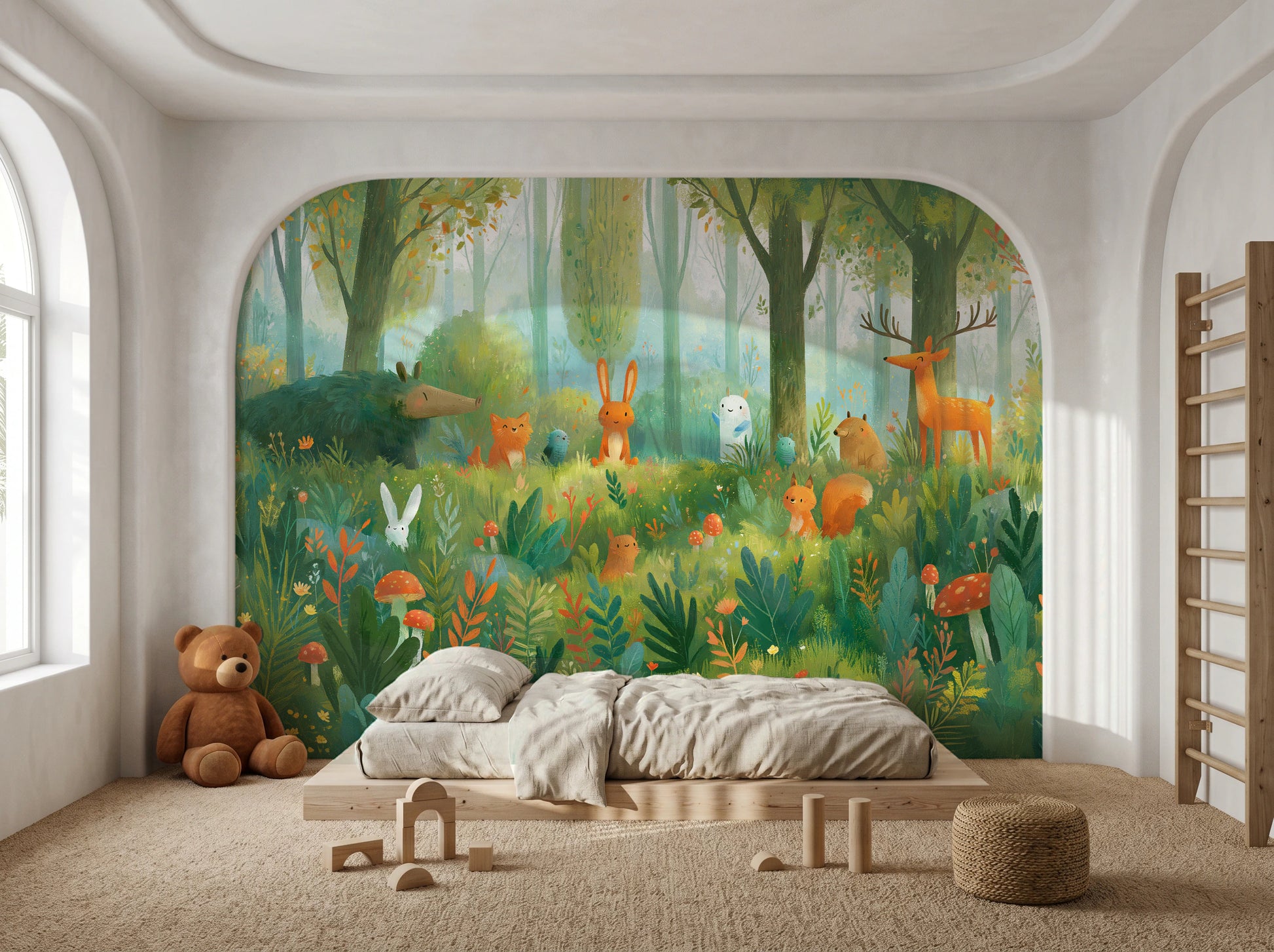MOSSY GLADE - leśna polana ze zwierzętami w akwareli — KIDS — Pokój dziecięcy 03
