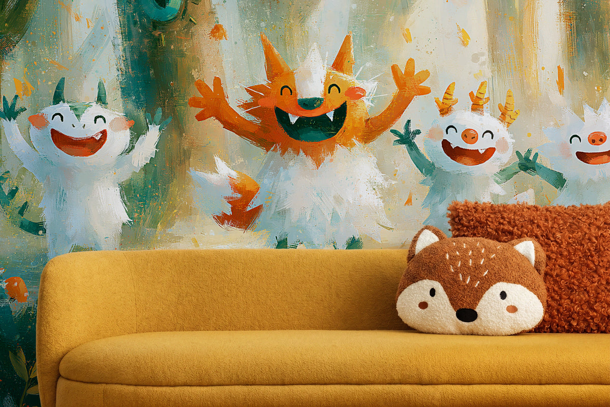 MERRY SPRITES - malowana leśna polana z wesołymi stworkami — CHILDREN'S ROOM - CLOSE UP ON THE PATTERN