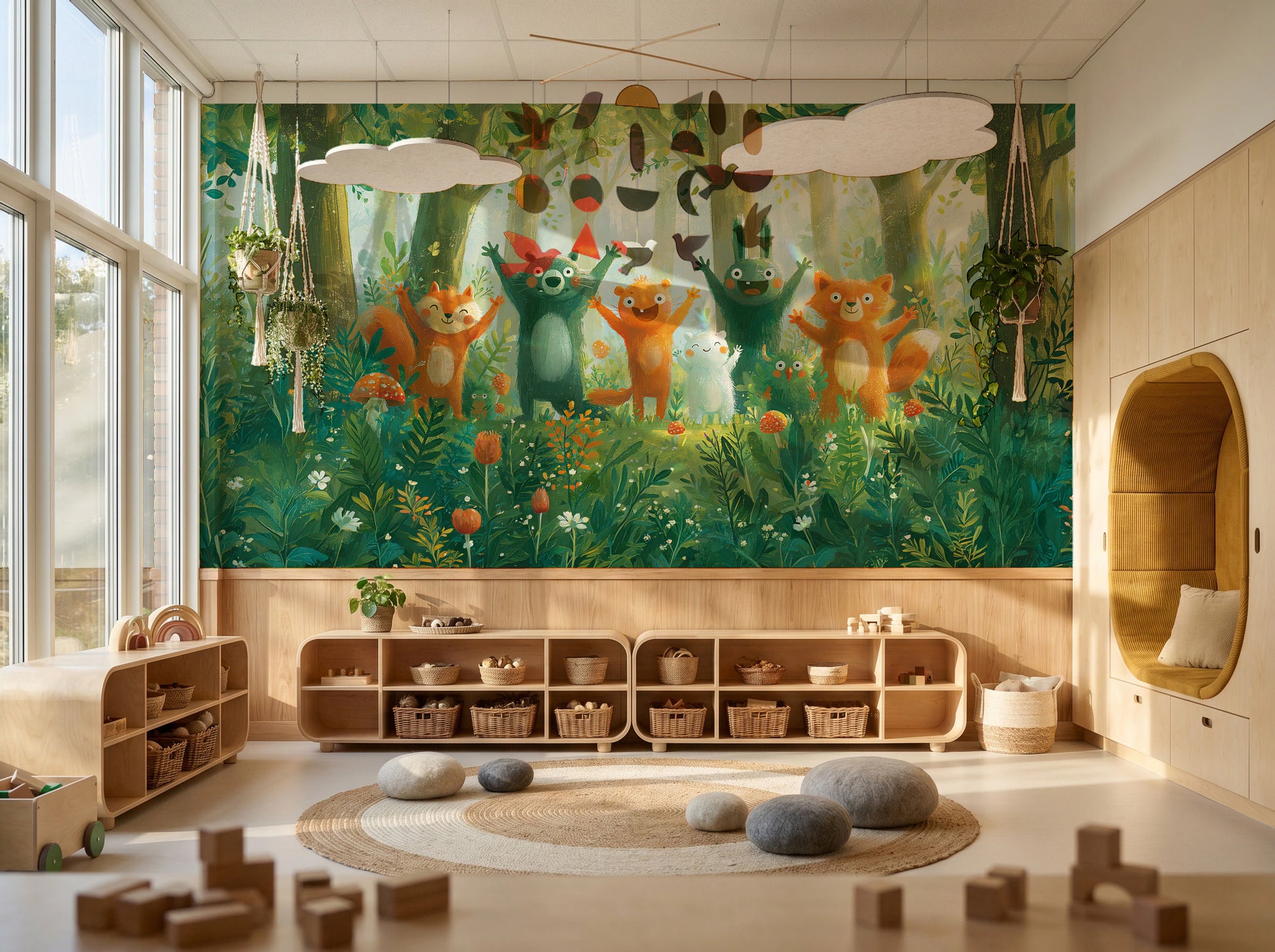 HAPPY CLEARING - tapeta z leśnymi zwierzętami na polanie — KIDS — Playroom 03