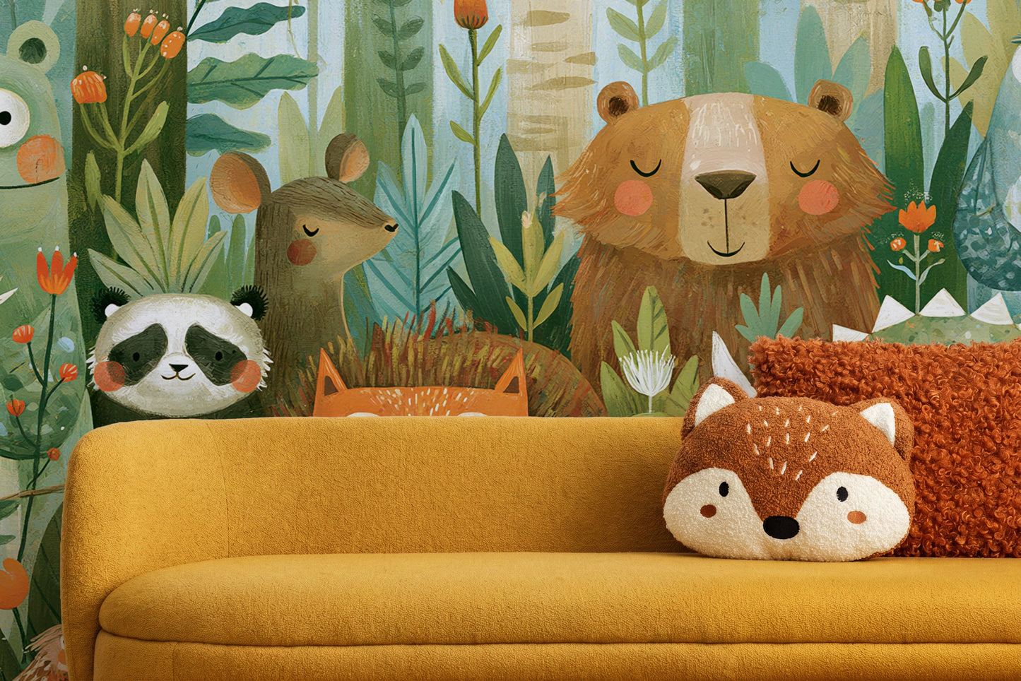 FOREST FRIENDS - fototapeta z leśnymi zwierzętami dla dzieci — CHILDREN'S ROOM - CLOSE UP ON THE PATTERN