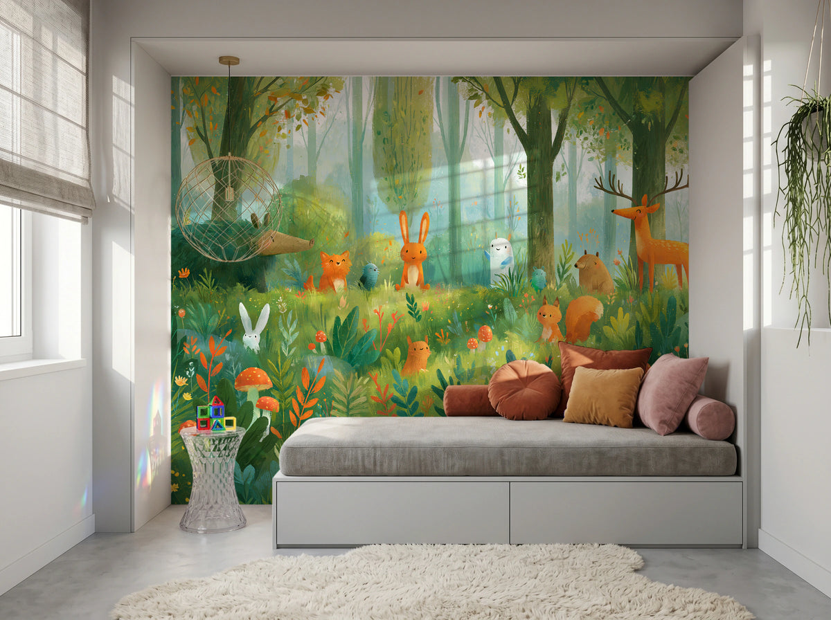 MOSSY GLADE - leśna polana ze zwierzętami w akwareli — KIDS — Pokój dziecięcy 04