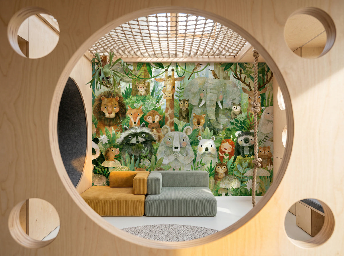 GREEN PARADE - tapeta ze zwierzętami wśród paproci — PLAYROOM