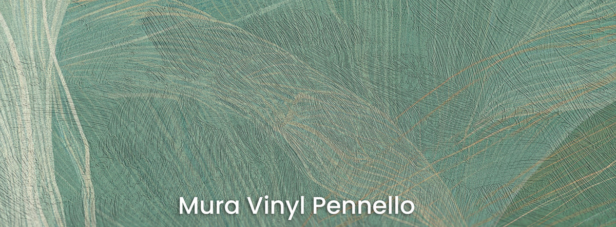 EMBER STRAND na podłożu Mura Vinyl Pennello – pociągnięcia pędzla w zielonym tle i liniach liści
