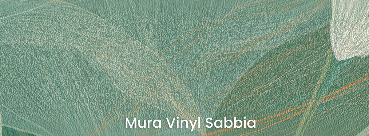 EMBER STRAND na podłożu Mura Vinyl Sabbia – ziarnista faktura pod jasnymi liniami liści