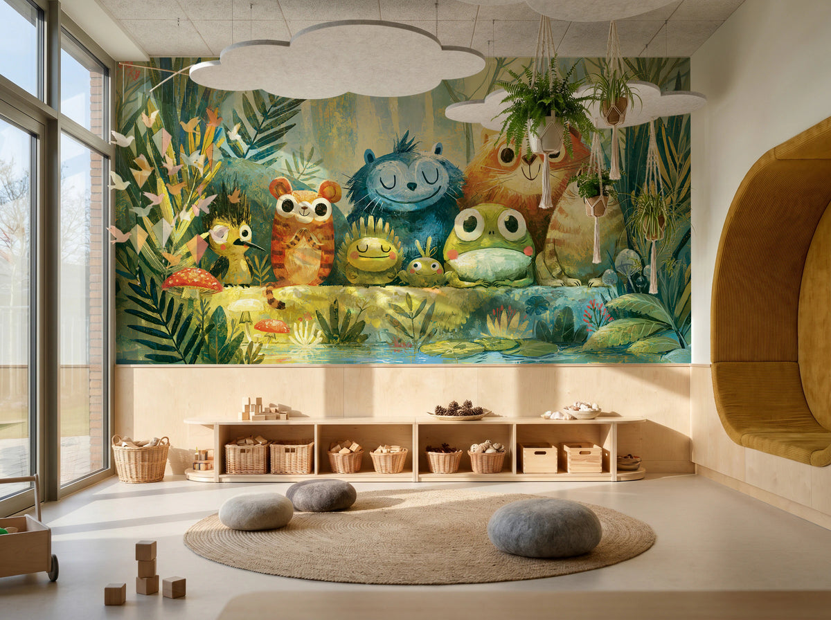 Mustervorschau: POND PARADE - tapeta z leśnymi zwierzętami nad stawem — KIDS — Playroom 02