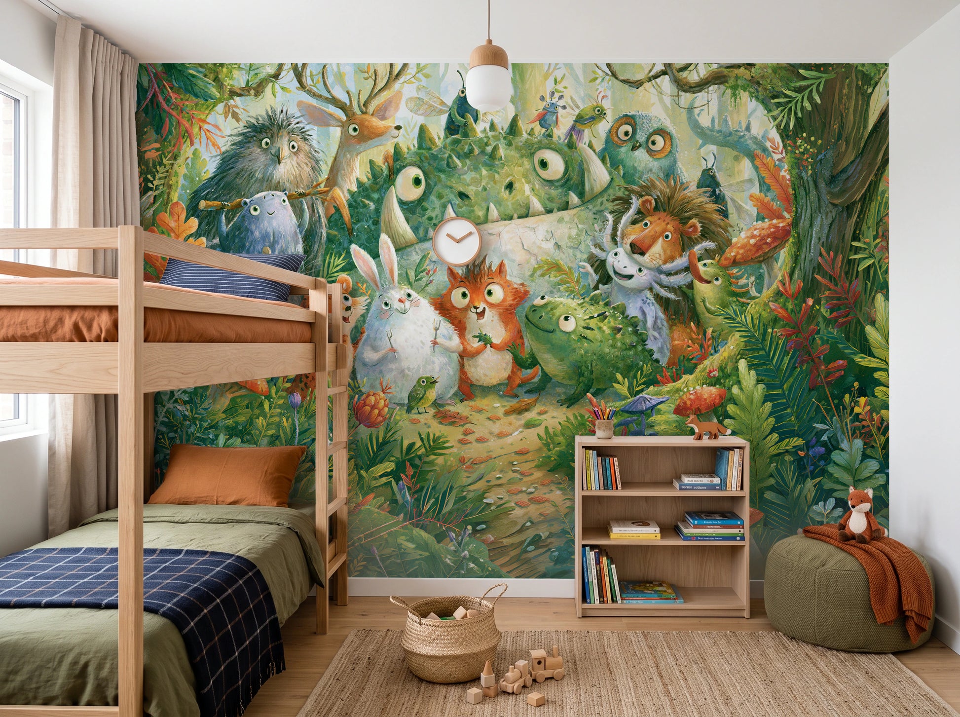 FERN TRAIL TROOP - tapeta z leśnymi zwierzętami — CHILDREN'S ROOM WITH BUNK BED