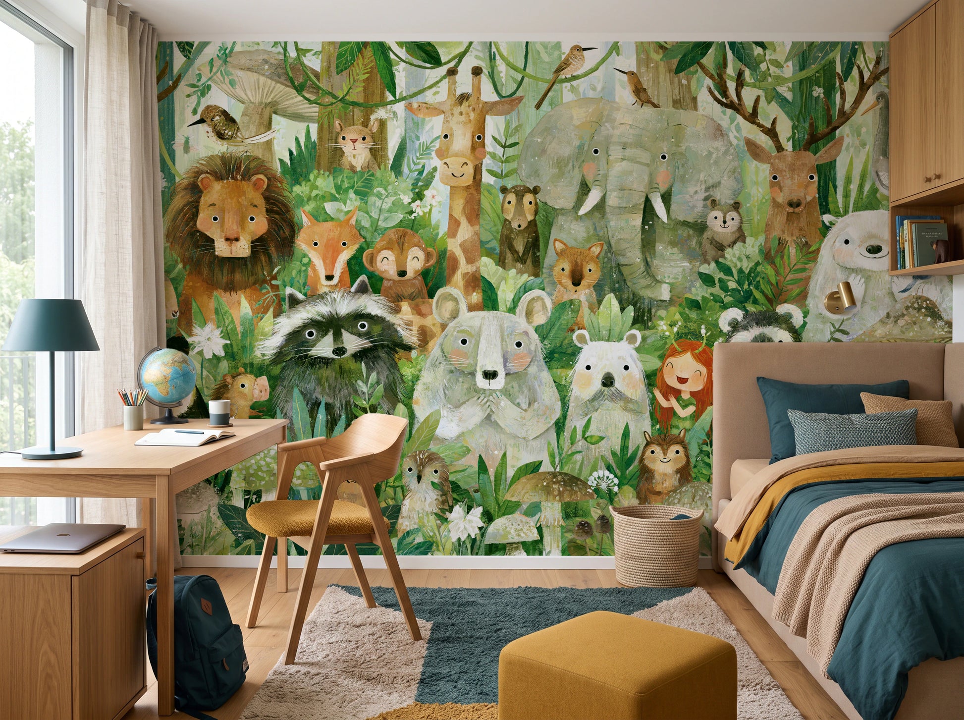 GREEN PARADE - tapeta ze zwierzętami wśród paproci — child's room