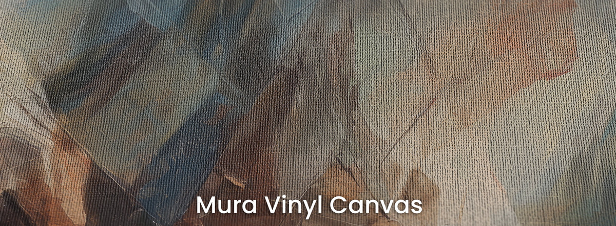 FACETED LEAP auf dem Trägermaterial Mura Vinyl Canvas – Stahlblau und Rost auf natürlicher Leinwandstruktur