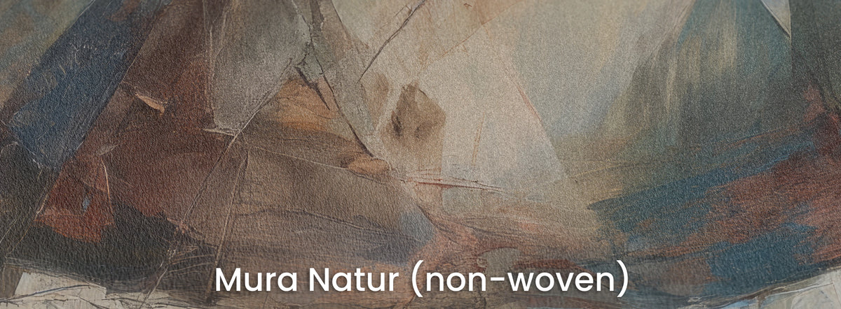 FACETED LEAP auf dem Trägermaterial Mura Natur – Braun, Blau und Creme auf mattem Vlies