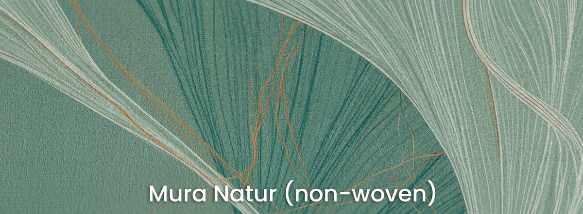 FANFARE sur support Mura Natur – intissé mat avec les lignes de la feuille vert foncé