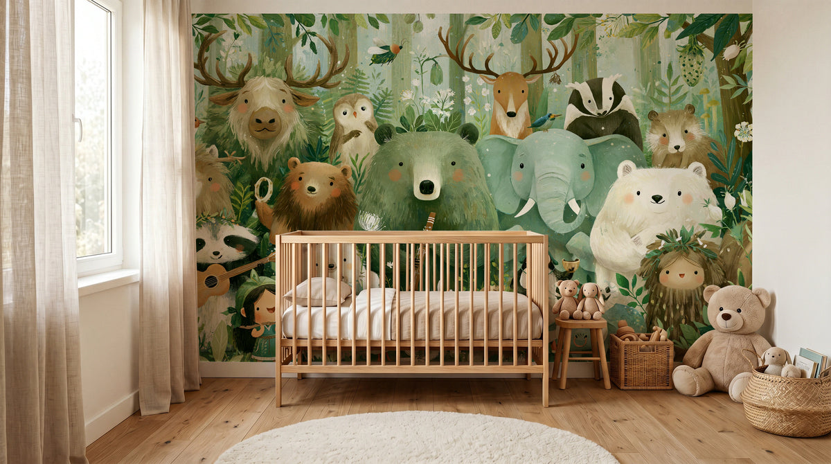 WOODLAND ORCHESTRA - leśny koncert zwierząt w akwareli — KIDS room - baby cot