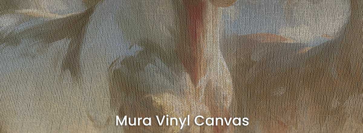 FIRST SNOW na podłożu Mura Vinyl Canvas – ciepły krem i błękit na fakturze naturalnego płótna