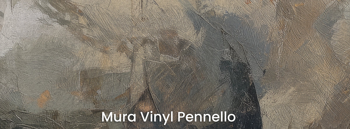 FLINT RUNNER sobre el soporte Mura Vinyl Pennello – beiges y grises en textura de pinceladas