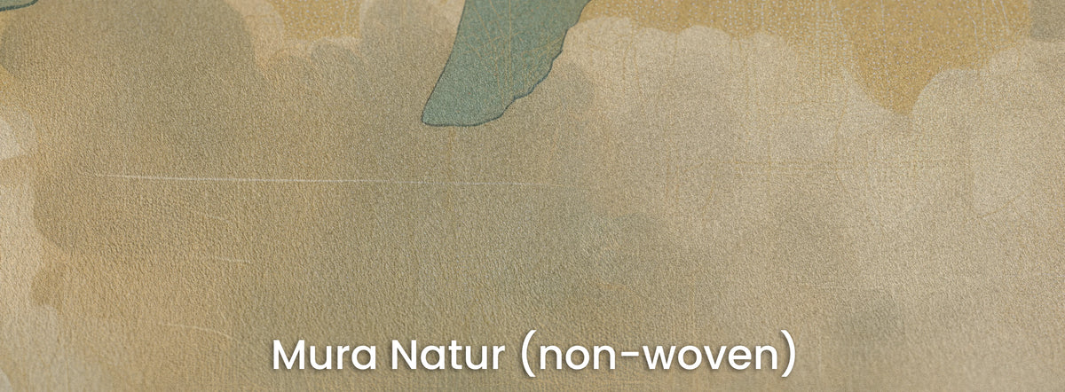 FLOATING WORLD auf dem Trägermaterial Mura Natur: Flossenende, cremefarbene Wolken und goldfarbener Himmel auf mattem Vlies