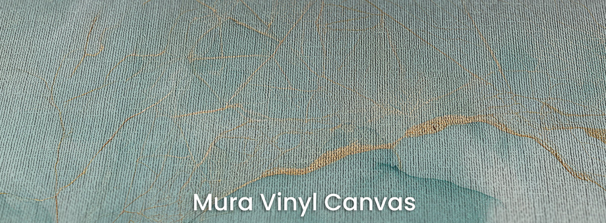 GOSSAMER TIDE en el soporte Mura Vinyl Canvas: línea dorada sobre turquesa claro, trama del lienzo