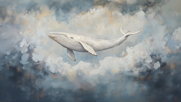 GREY NIMBUS - graue Fototapete mit Wal in Wolken für das Schlafzimmer