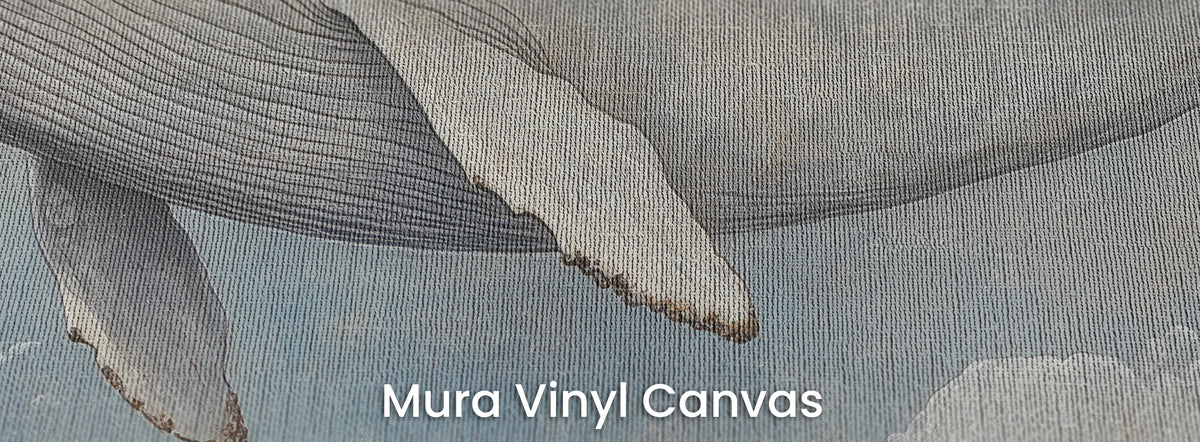 GREY NIMBUS auf dem Trägermaterial Mura Vinyl Canvas: weiße Flossen mit rostfarbenem Rand auf Stahlblau, Leinwandstruktur