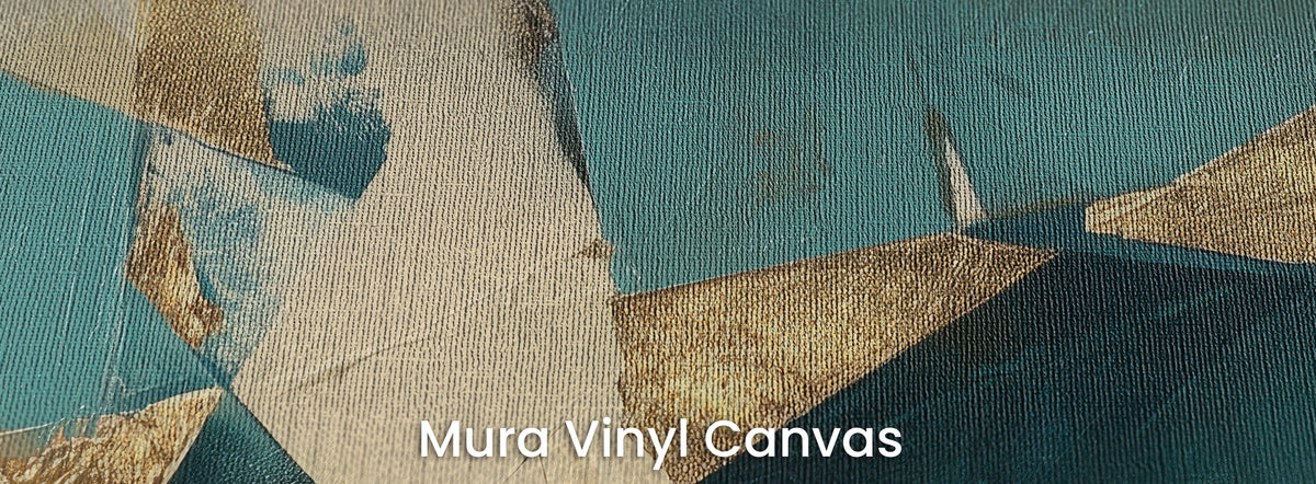 HARBOUR COLLAGE on Mura Vinyl Canvas – canvas weave on a gold triangle, cream and a navy field
